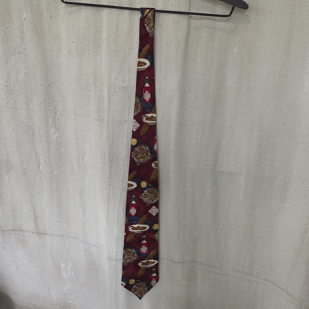 Burgundy Novelty Men's Neck Tie with Tobasco Whimsical Print